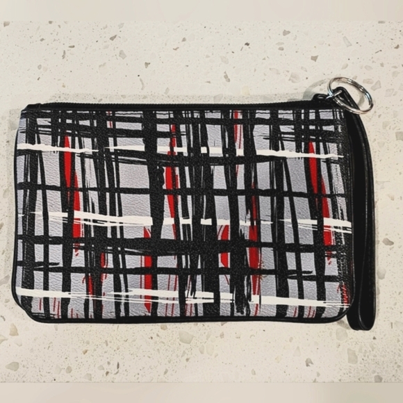 Vera Bradley Black, White, Gray, and Red Patterned Wristlet Wallet with Tassels - Picture 5 of 6